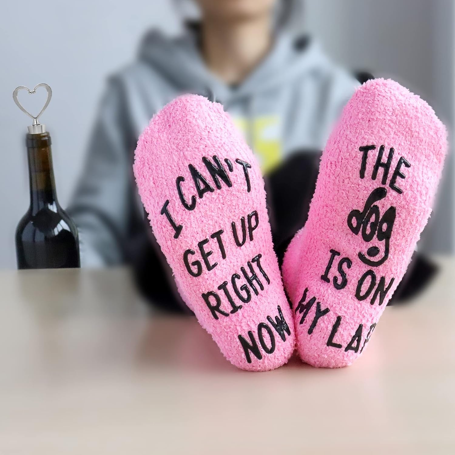 Dog Mom Gifts for Women Insulated Wine Tumbler with Sayings + Fuzzy Socks + Wine Stopper for Women Birthday Gifts for Women Rose Gold Stainless Steel Xmas Gifts