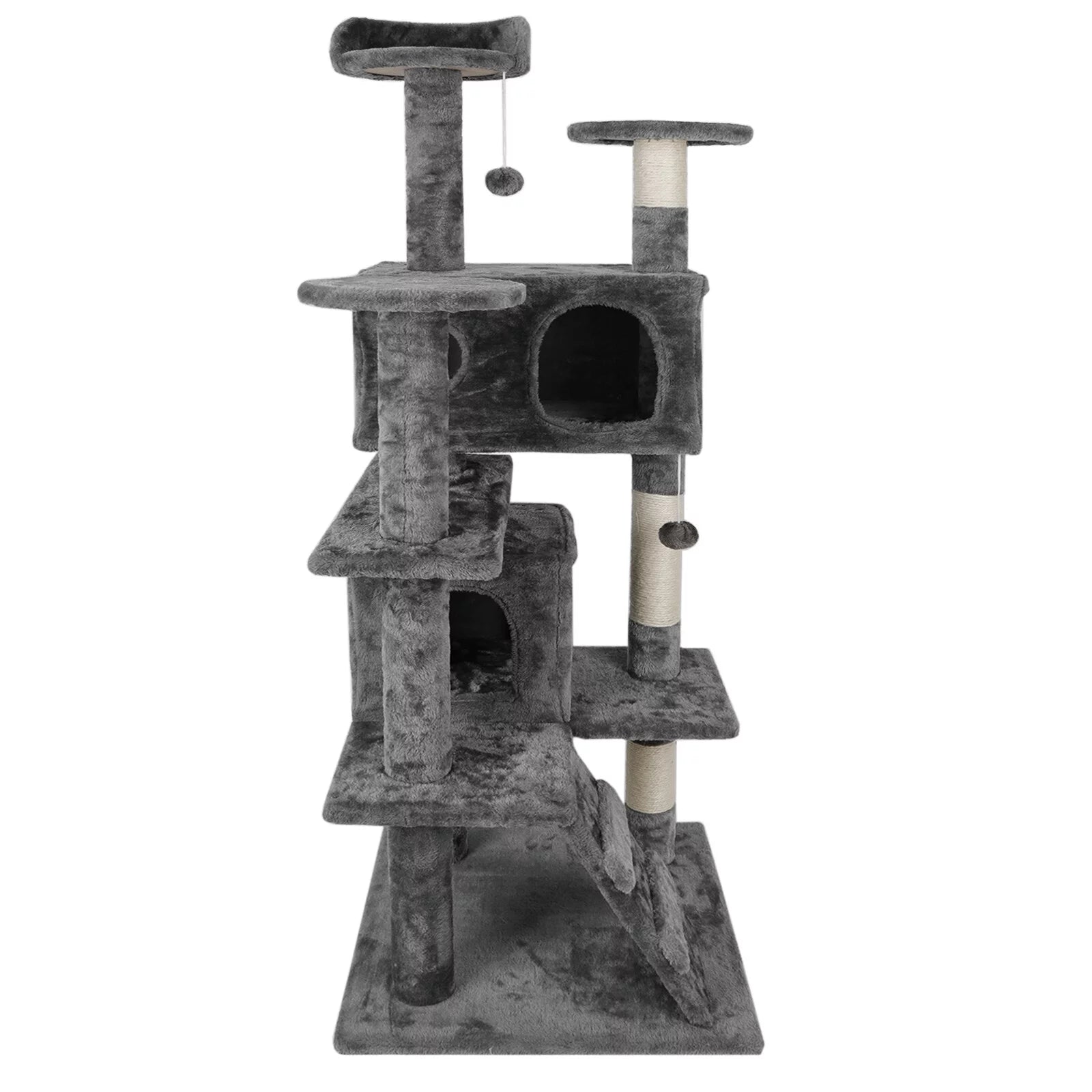 53" Height Cat Tree Scratching Post Condo Tower Playhouse with Cave & Ladders, Dark Gray