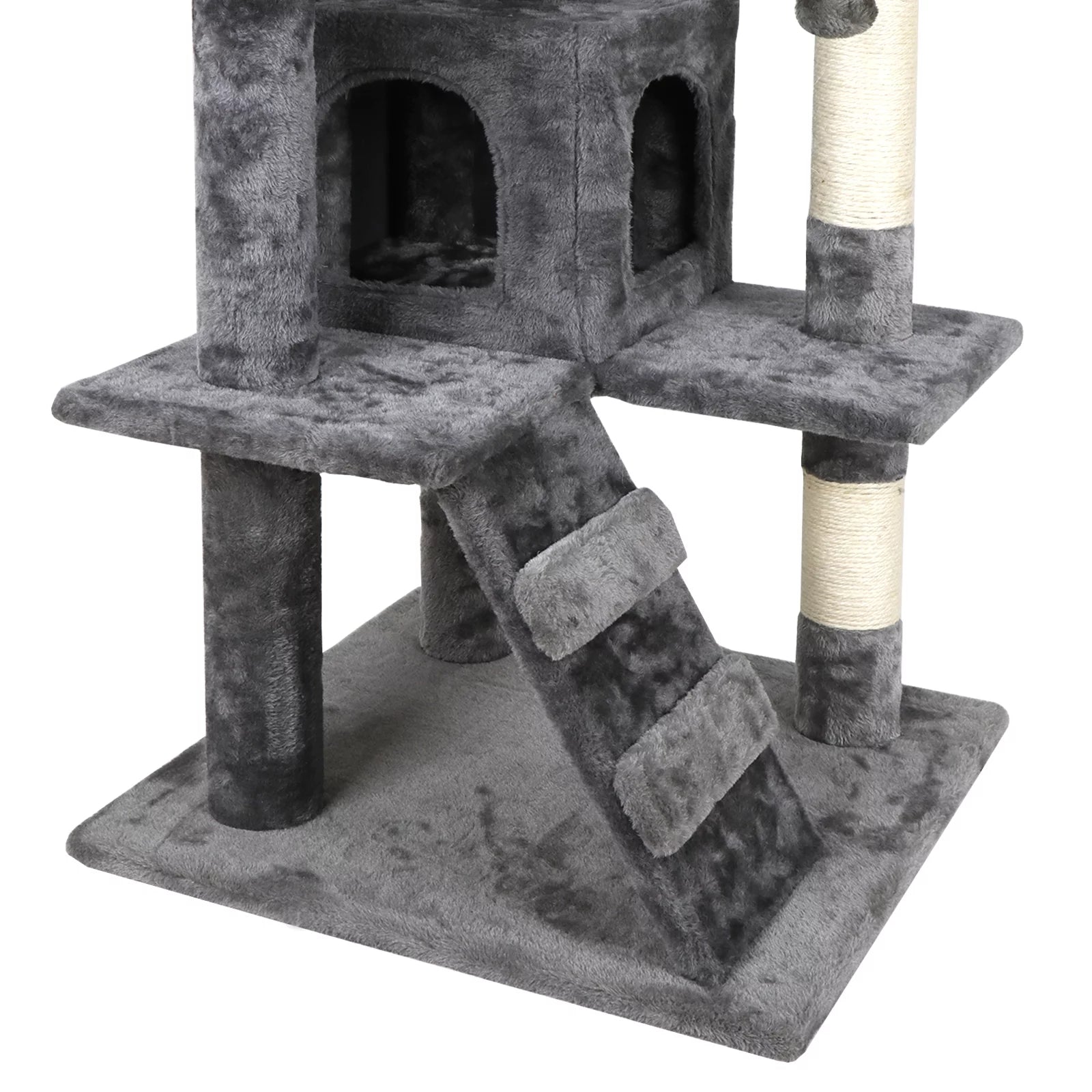 53" Height Cat Tree Scratching Post Condo Tower Playhouse with Cave & Ladders, Dark Gray