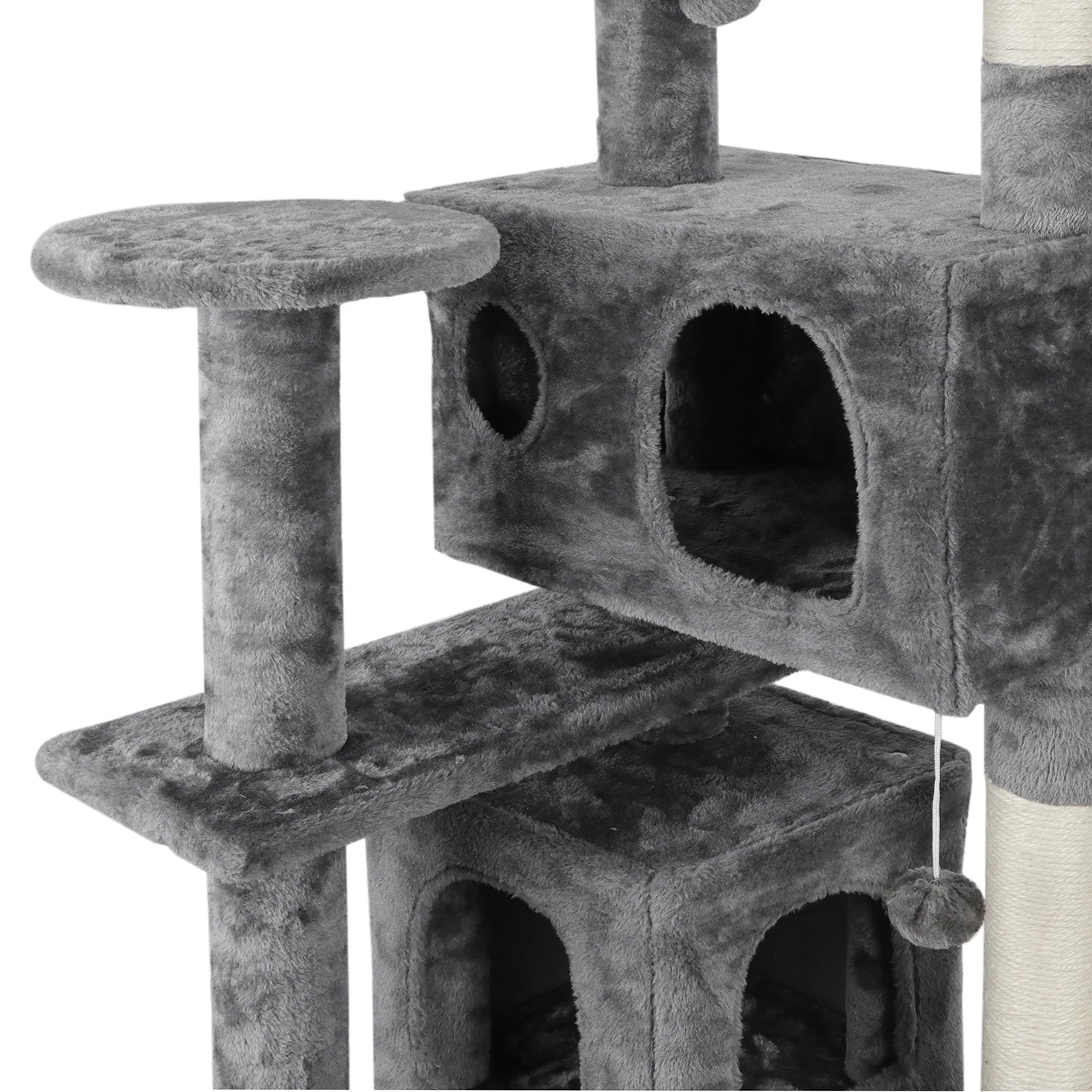 53" Height Cat Tree Scratching Post Condo Tower Playhouse with Cave & Ladders, Dark Gray