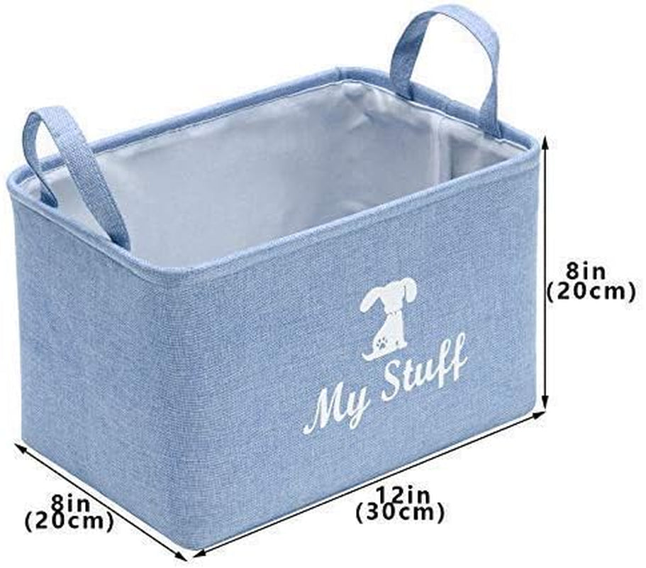 Canvas Dog Toy Storage Dog Toy Basket Box for Dog Toy Bins, Dog Blanket, Dog Clothes Storage - Pet Toy and Accessory Storage Bin-Blue-S