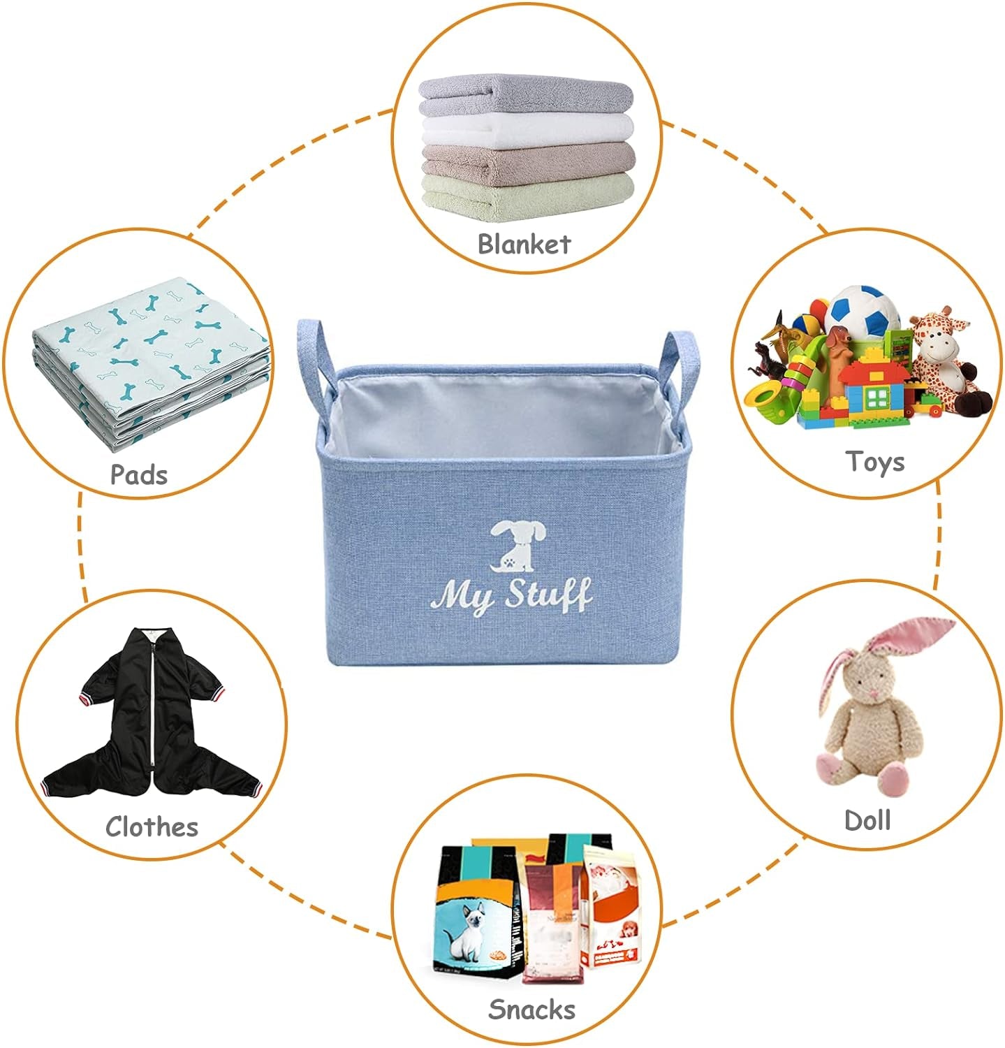 Canvas Dog Toy Storage Dog Toy Basket Box for Dog Toy Bins, Dog Blanket, Dog Clothes Storage - Pet Toy and Accessory Storage Bin-Blue-S