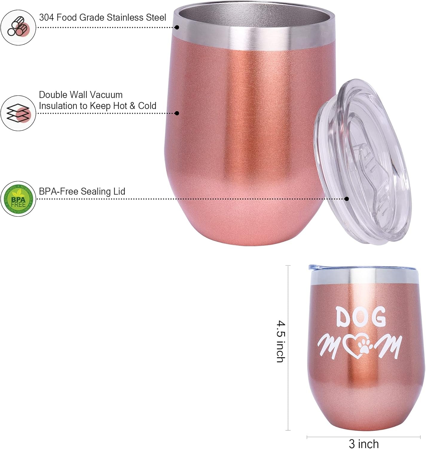 Dog Mom Gifts for Women Insulated Wine Tumbler with Sayings + Fuzzy Socks + Wine Stopper for Women Birthday Gifts for Women Rose Gold Stainless Steel Xmas Gifts